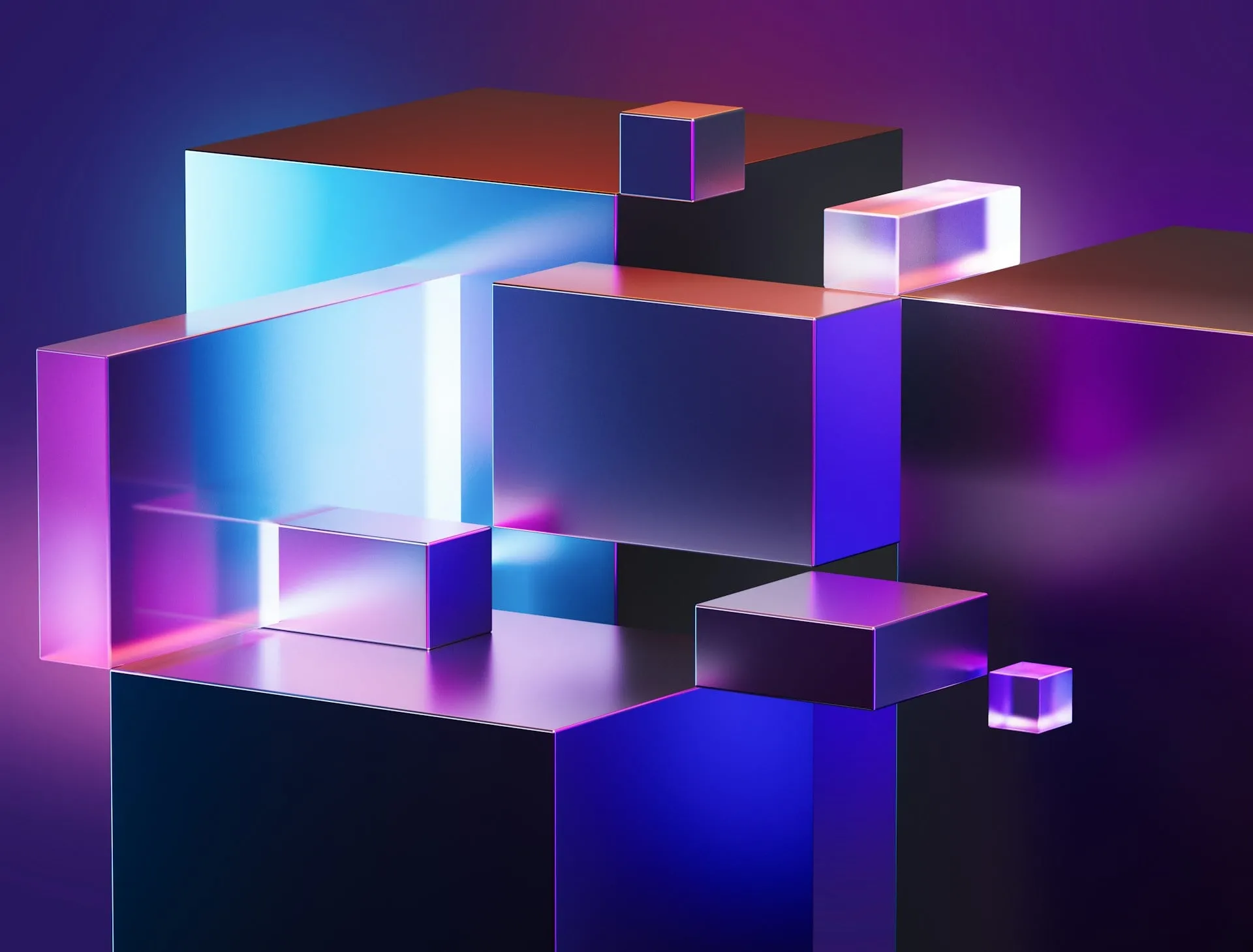 Abstract cubical purple shapes