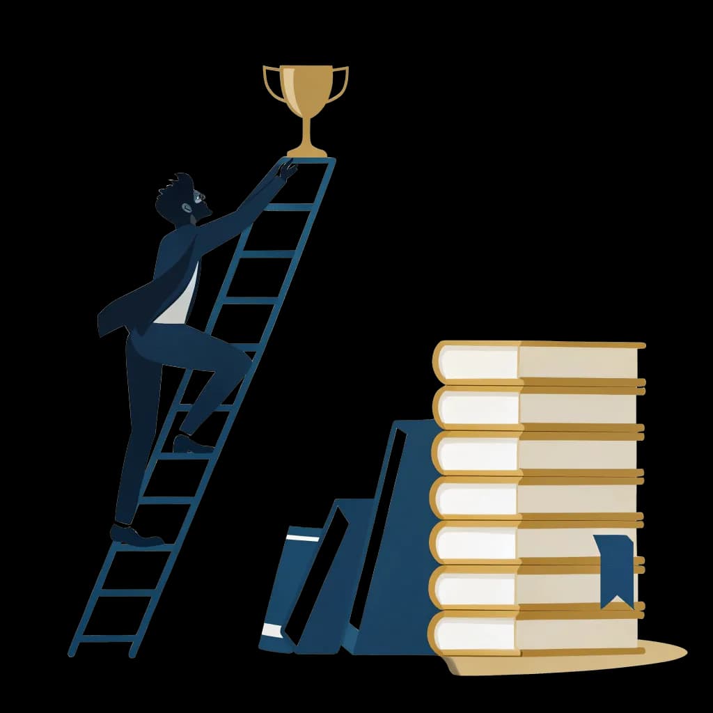 a person with ladder and books stack