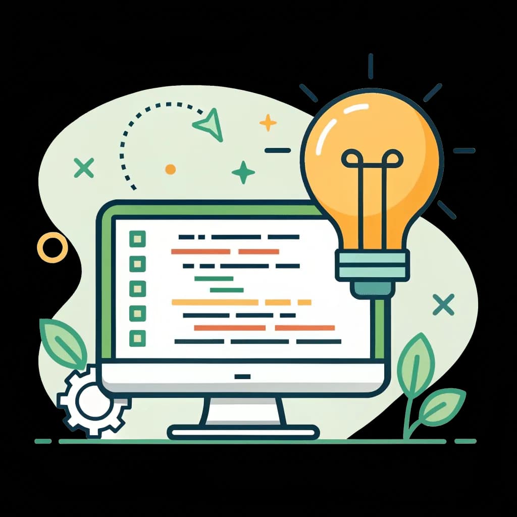 A monitor screenw with some code on it and a bulb