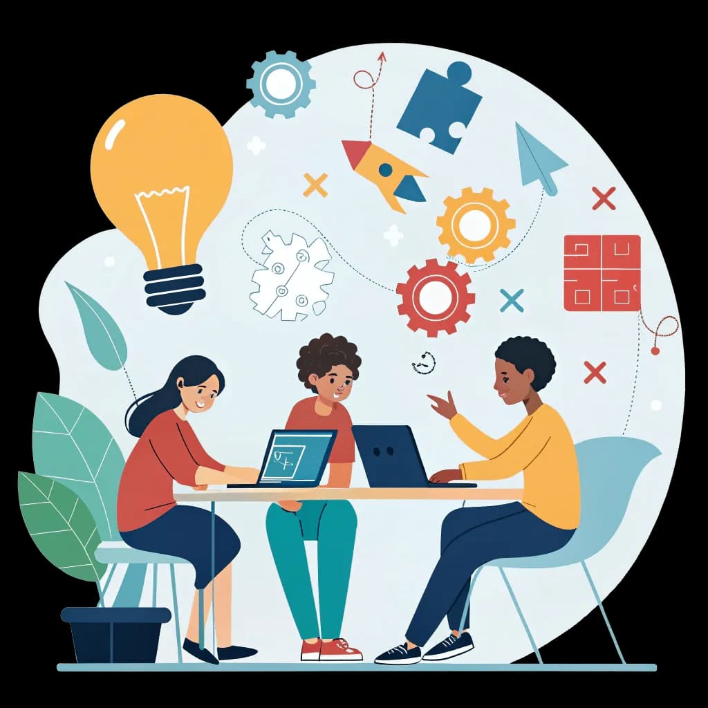 Three kids trying to work together on laptop