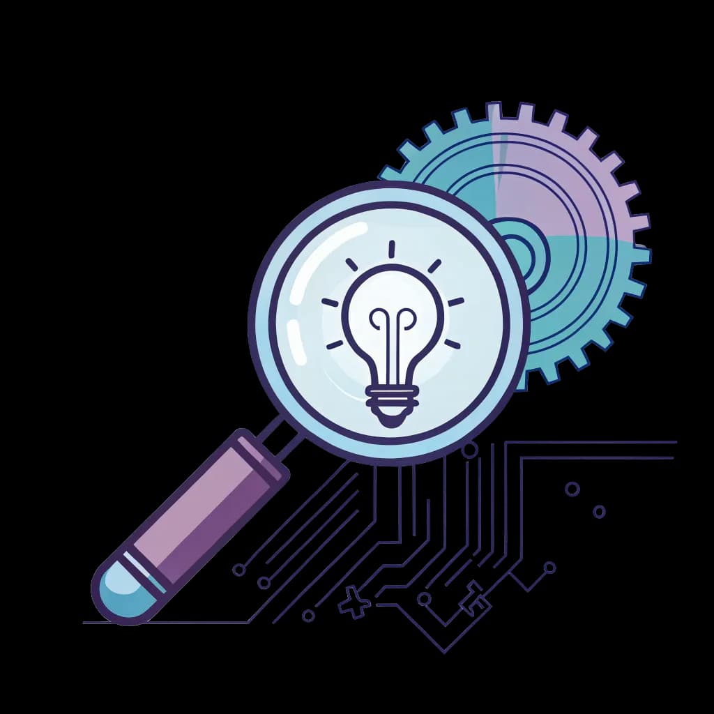 Magnifying glass with a bulb and tech style background