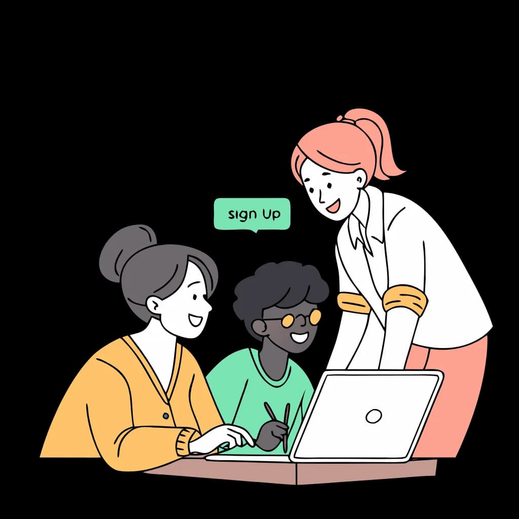 three person and a laptop