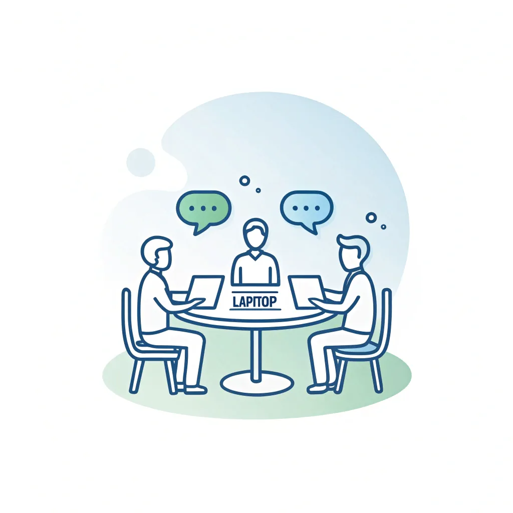 Few people talking on the same desk