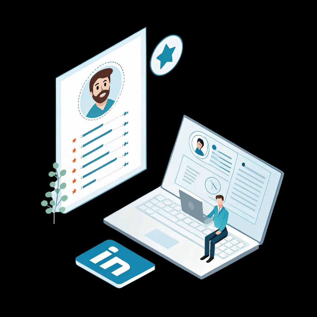 a profile on laptop and linkedin logo