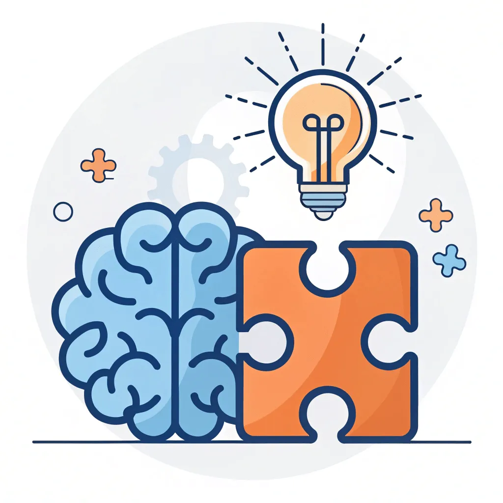 Brain, light bulb and a puzzle piece